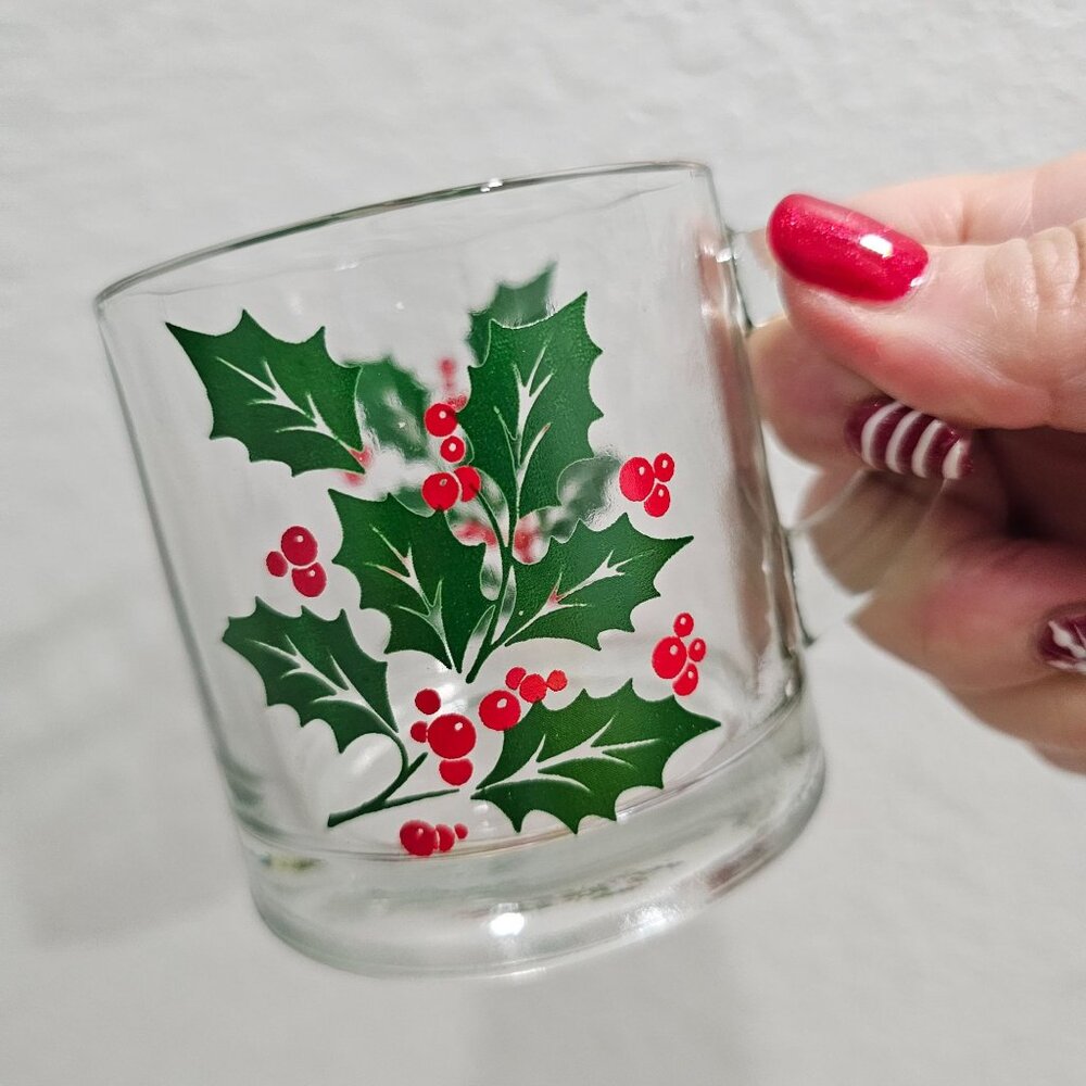 Vintage Set‎ of 6 Libbey Holly Berries Holiday Mug/Cup 8oz